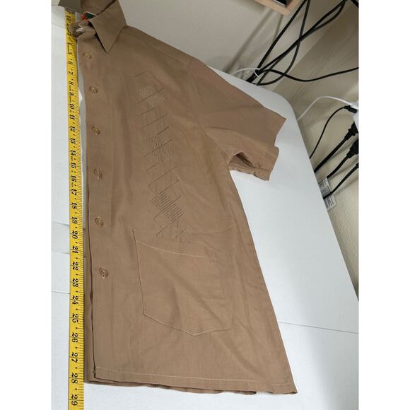 Vintage Haband Guayabera Shirt Men Medium Tan Button Up Embroidered Sheer Summer - Picture 5 of 5
